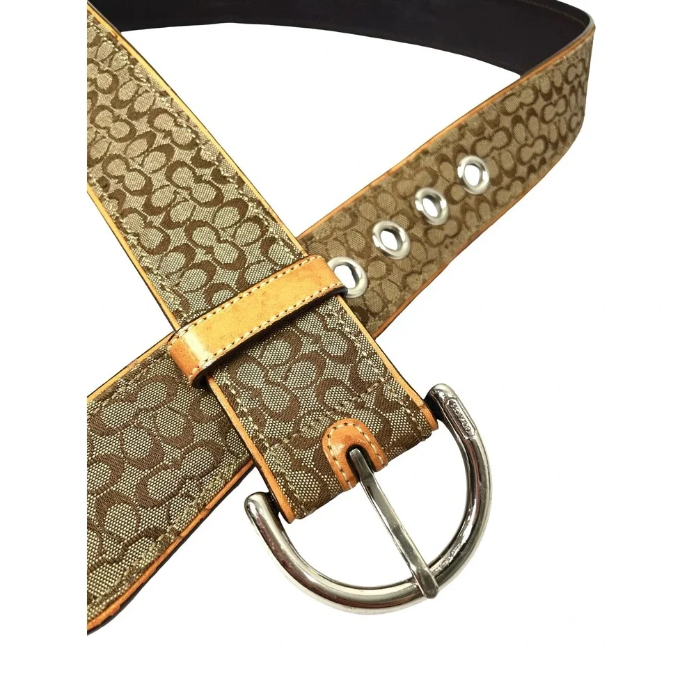Coach monogram canvas leather belt Size S tan brown designer